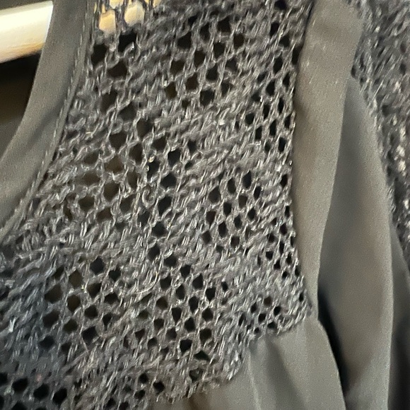 BLACK EUC MAURICE’S SHEER CROCHET TRIM LONG SLEEVE TOP SHIRT - Picture 3 of 11